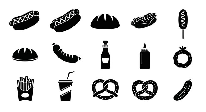 Fast Food Icons Set Black Silhouettes