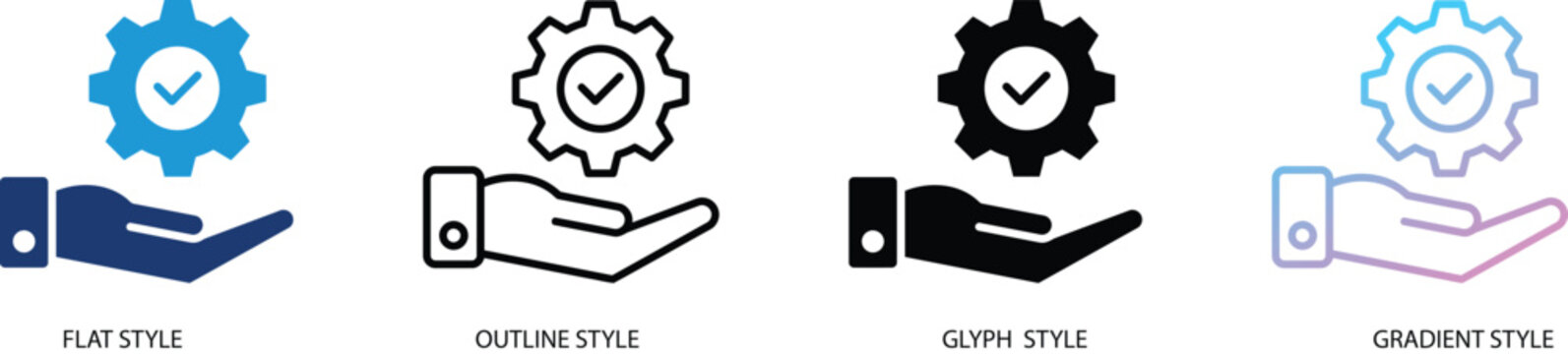 Hand with gear icon representing technical support, managed services and quality assurance. Concept of successful setup, reliable maintenance and system approval for web and mobile application design.