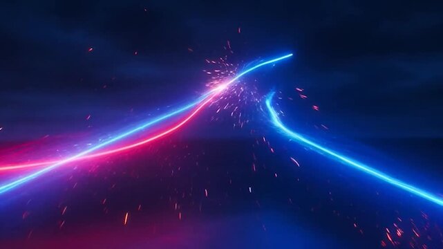 Neon lights intersecting in space.