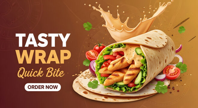 Tasty wrap quick bite banner featuring grilled chicken and apple slice