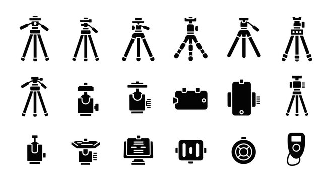 Camera Tripod and Photography Equipment Icon Set