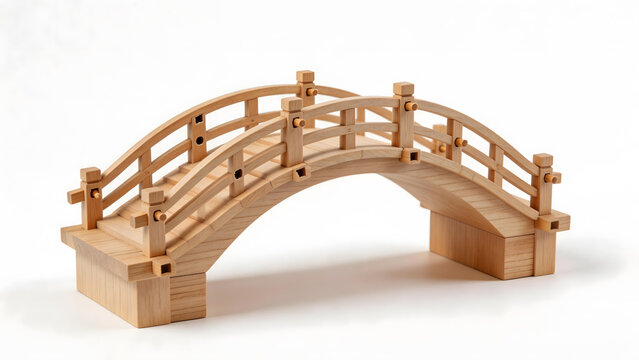 tenon. Elegant wooden bridge model with precise joinery on plain background. real-estate listings, architecture portfolios, designed for architectural facade and classical detail presentations.