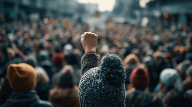 Raised fist in a crowd, demonstrating power, hope, and solidarity