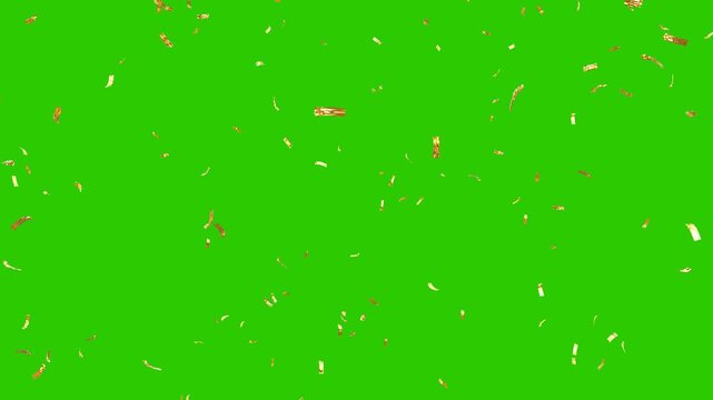 gold confetti rain effect overlay green screen alpha channel. Confetti Party Popper Explosion Animation. Slow motion Falling confetti Particles animation. confetti isolated transparent bg.