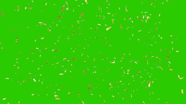 gold confetti rain effect overlay green screen alpha channel. Confetti Party Popper Explosion Animation. Slow motion Falling confetti Particles animation. confetti isolated transparent bg.