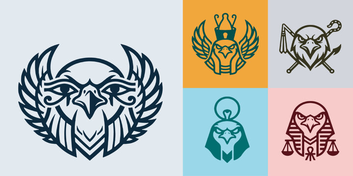 Collection of Egyptian Horus Falcon Head Icons and Symbols.