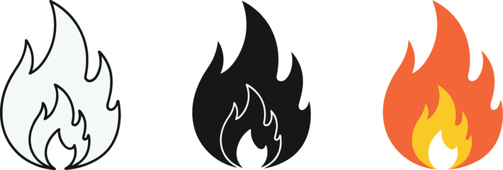 Obraz premium A graphic depiction showcases three distinct flame illustrations presented in grayscale silhouette and vibrant orange yellow hues high quality professional detailed modern elegant