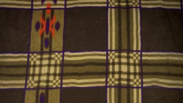 4K Macro Texture of Traditional Indonesian Sarung Fabric with Plaid Pattern