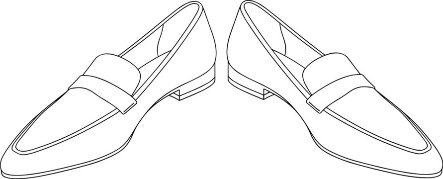 A minimalist line drawing depicts a pair of classic penny loafers showcasing their elegant shape and subtle detailing high quality professional detailed modern