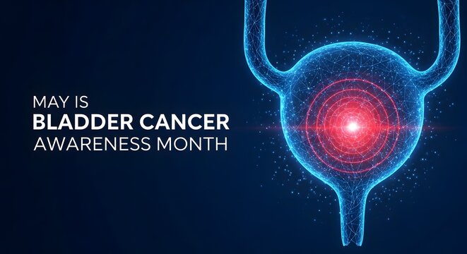 Digital visualization of the human bladder highlights a glowing red focal point indicating a medical condition during awareness month.