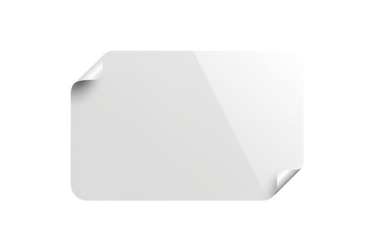 Blank white paper sticker with curled corners, advertising label mock-up, adhesive peel design, transparent background