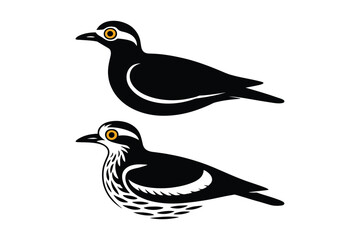 Fototapeta premium Two black silhouette birds with yellow eyes vector illustration