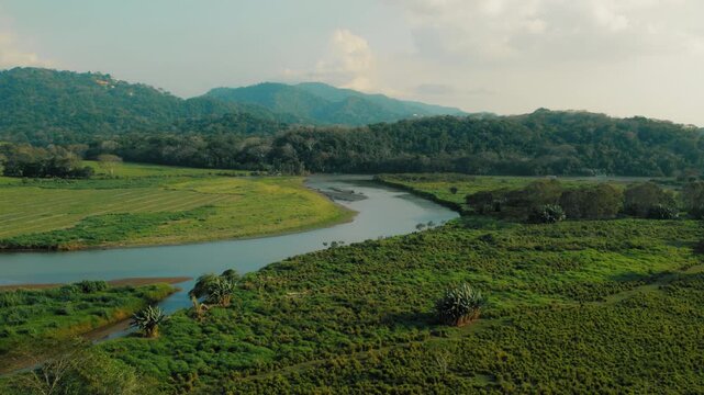 Scenic river bend surrounded by dense tropical forest in Costa Rica Tarcoles