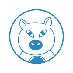 Pig, icon, head, vector, illustration, minimalist, circle, logo, farm, line, simple, drawing, blue, outline, isolated, white, background