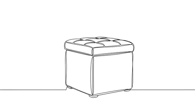 Tufted square pouf ottoman line drawing on gray background
