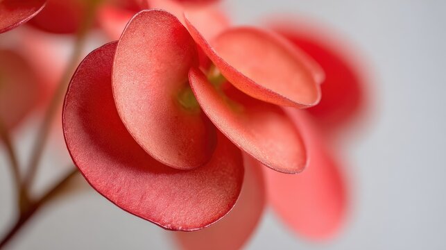 Close up view reveals layered scarlet bracts of a blooming succulent plant.