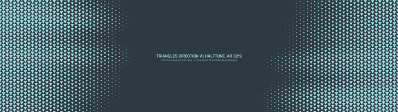 Panoramic abstract background in ultra wide 32:9 vector format with cyan triangle halftone grid and dynamic frame composition. Futuristic tech design for banner, hero section, UI, dashboard layouts