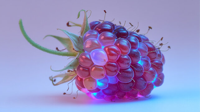 A single blackberry with neon lighting