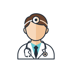 Fototapeta premium Stylized icon of a doctor wearing a lab coat, stethoscope, and head mirror, representing medical profession and healthcare.