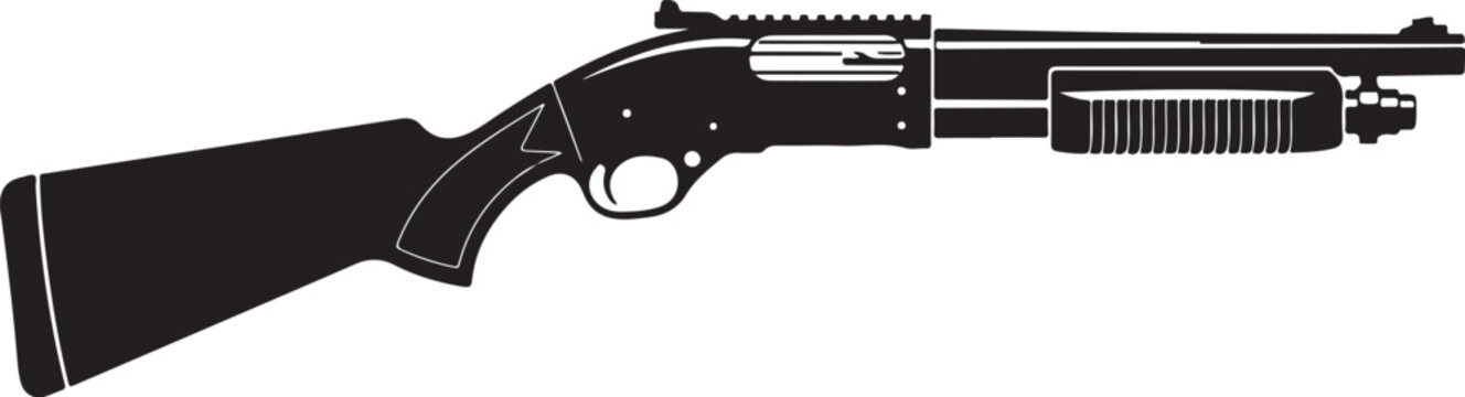 Rifle, Shotgun, Gun, Firearm Vector Illustration, Black, Outline Style