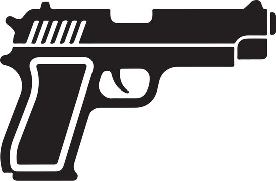 Black pistol icon, handgun silhouette, firearm symbol, vector gun