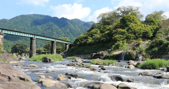 《RAW》 River Flow Under Railway Bridge in Rural Japan | 4K 4096 | Natural Sound