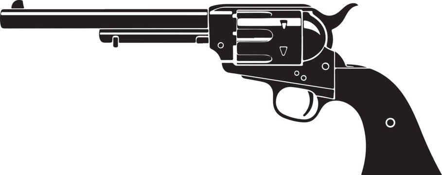Revolver pistol, black gun, vector handgun, western firearm