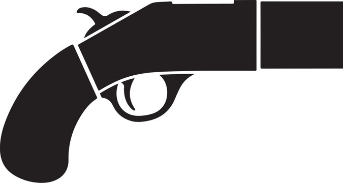 Black pistol, handgun, revolver, gun icon, weapon symbol, vector silhouette
