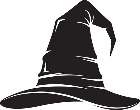 Black wizard hat, witch hat icon, magic hat silhouette, fantasy hat vector
