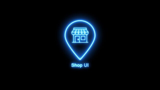 Glowing Blue Neon Map Interface Icon for GPS and Store Locator shop UI map pointer navigation icon.