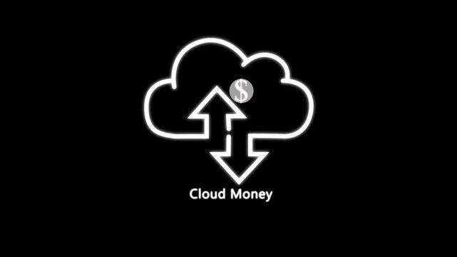 Cloud Money Glowing Digital Currency Exchange Arrows finance management transaction deposit earnings banking services, infographic.