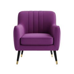 Obraz premium A comfortable purple armchair with vertical channel tufting and elegant black legs with gold tips