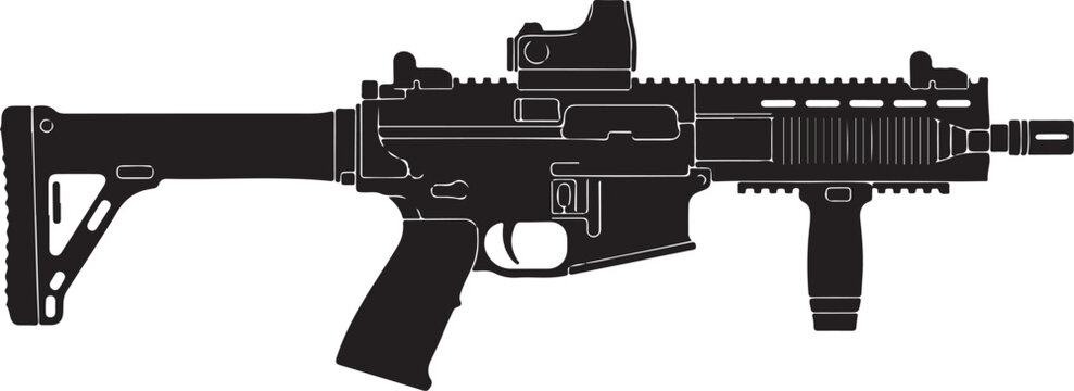 Black rifle, assault rifle, gun silhouette, firearm icon, vector illustration