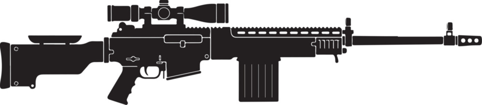 Sniper rifle, black tactical rifle, assault gun, vector illustration, modern firearm