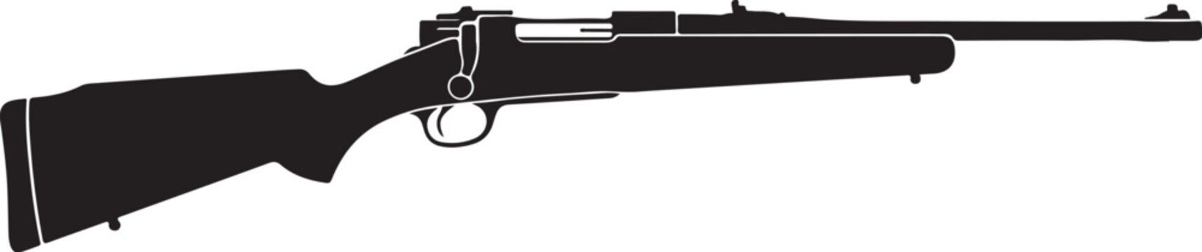 Hunting rifle vector silhouette, bolt action sniper firearm icon, black long gun illustration for outdoor sport and shooting range graphics