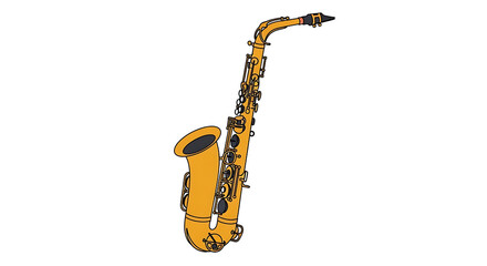 Naklejka premium Saxophone musical instrument with keys and bell golden color transparent background