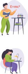 Obraz premium Professional Workplace Cartoon Style Illustration Set Business Meeting and Office Work Vector Illustration Business Team Presentation and Office Work Flat Design