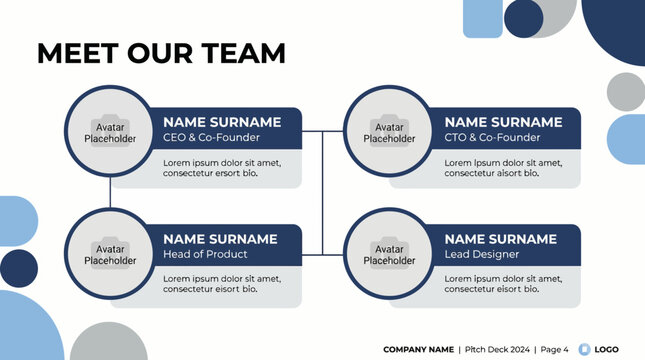 Meet Our Team Slide Template for Business Pitch Deck Presentation