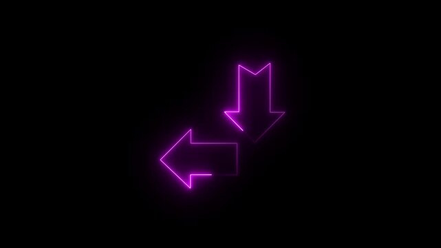 abstract neon arrow icon animation in blue color .glowing neon mask double arrow animation .4k video