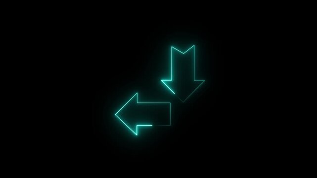 abstract neon arrow icon animation in blue color .glowing neon mask double arrow animation .4k video