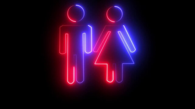  Neon Male and Female Icon - Glowing Restroom Sign and Gender Identity Symbol