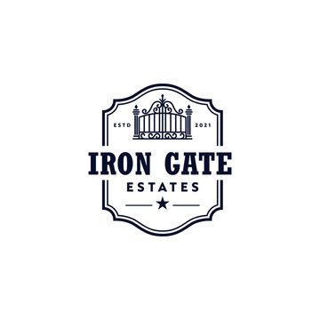 Iron gate estates logo suitable for luxury real estate, home decor, architecture firms, or property management businesses looking for a sophisticated brand.