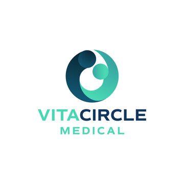 Vitacircle medical logo designed with teal and blue circles overlapping. Ideal for healthcare companies branding, medical clinics, and pharmaceutical organizations.