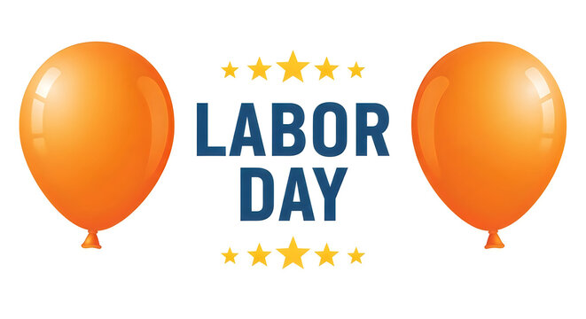 Vibrant labor day celebration with orange balloons and stars