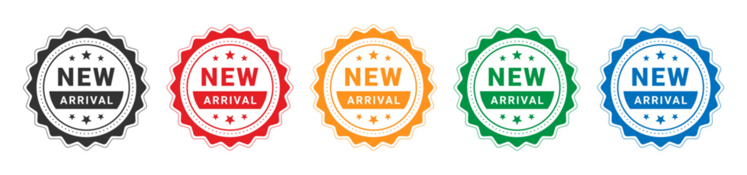 Set of new arrival tag icon set vector.