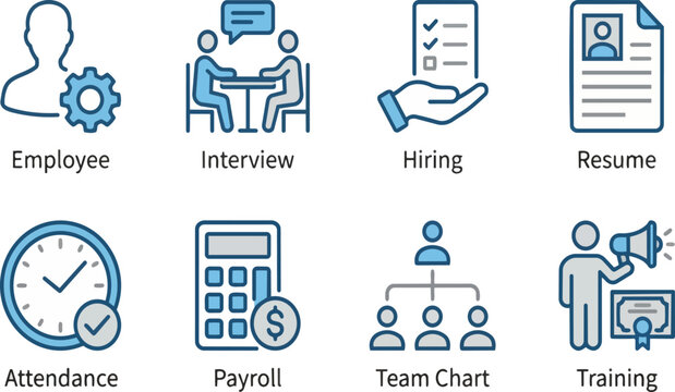 A set of business icons on transparent background for HR purposes