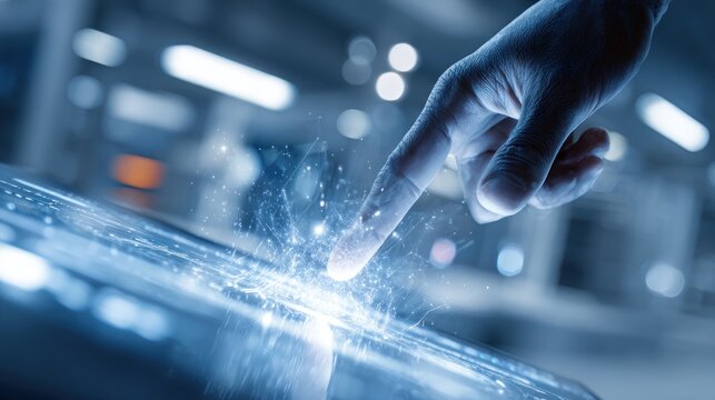 Human hand touching digital screen