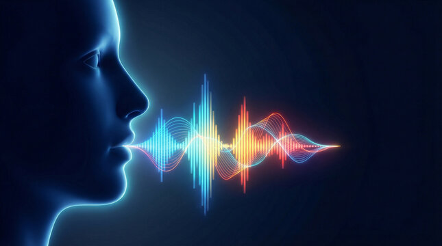 Human Voice Sound Wave Visualization with Glowing Neon Audio Frequency Abstract Technology Background
