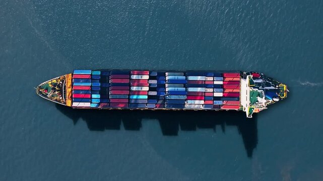 Container ship navigates busy trade route amid logistics crisis and cargo backlog