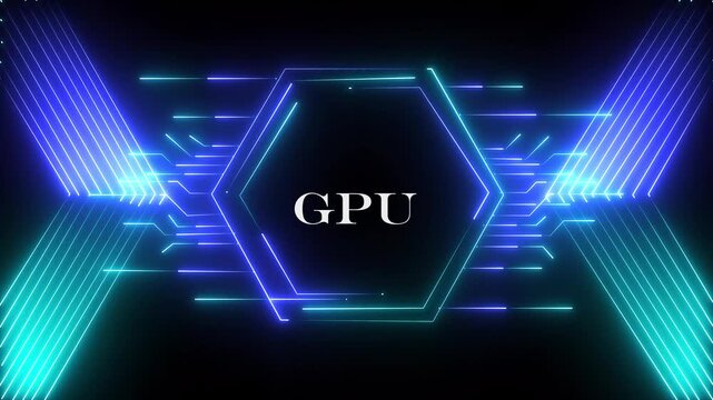 Neon GPU Processor Icon &ndash; Graphics Card, Video Processing and High-Performance Computing Concept